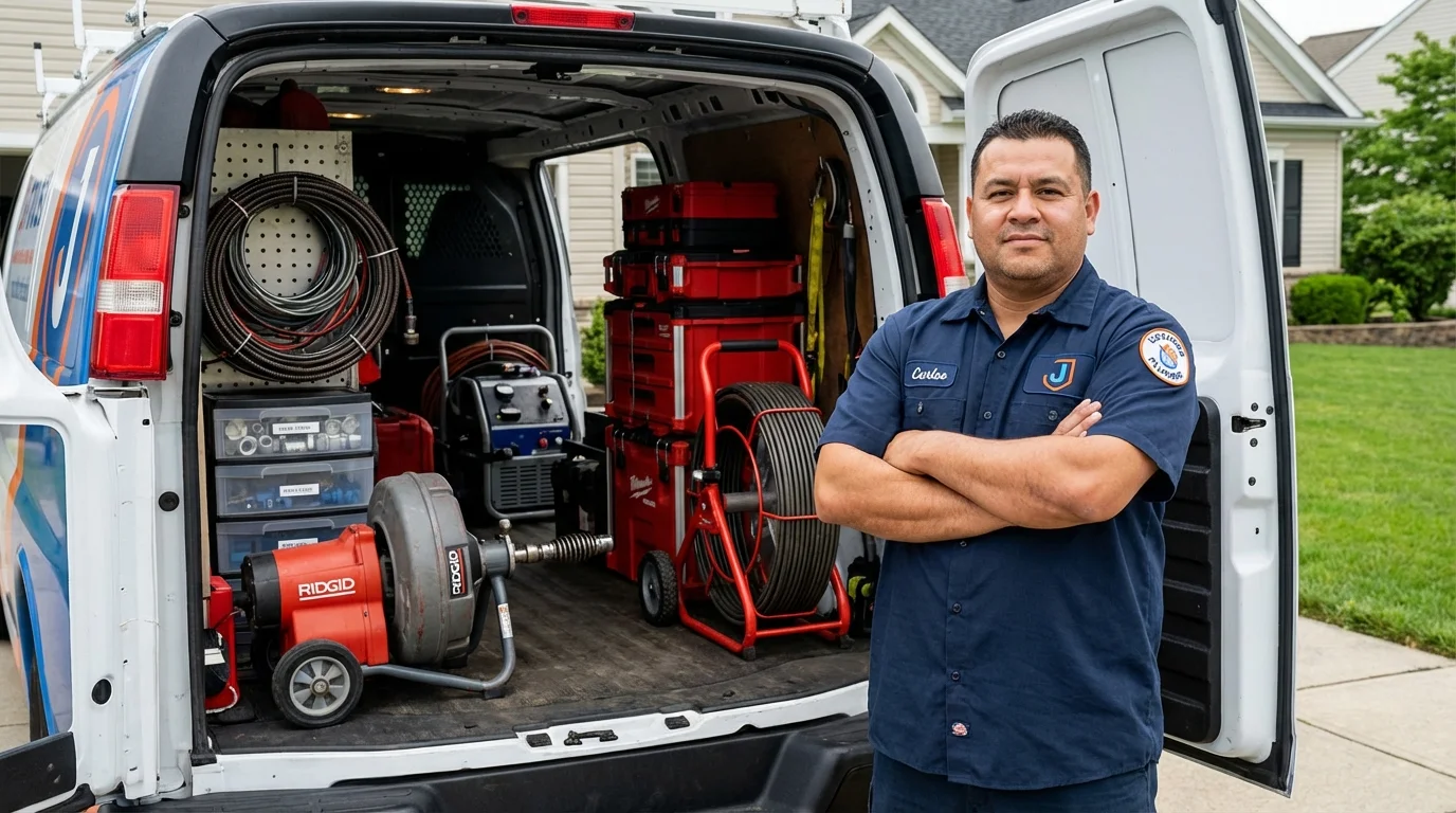 Professional drain cleaning equipment and Johns Plumbing LLC plumber in Adrian
