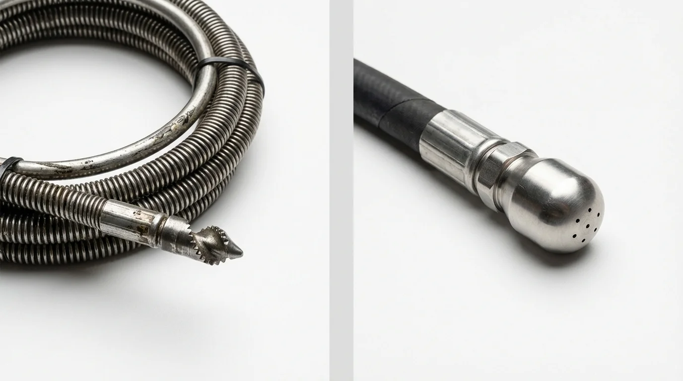 Drain snake cable and hydro jetting nozzle used for drain cleaning in Adrian, MN