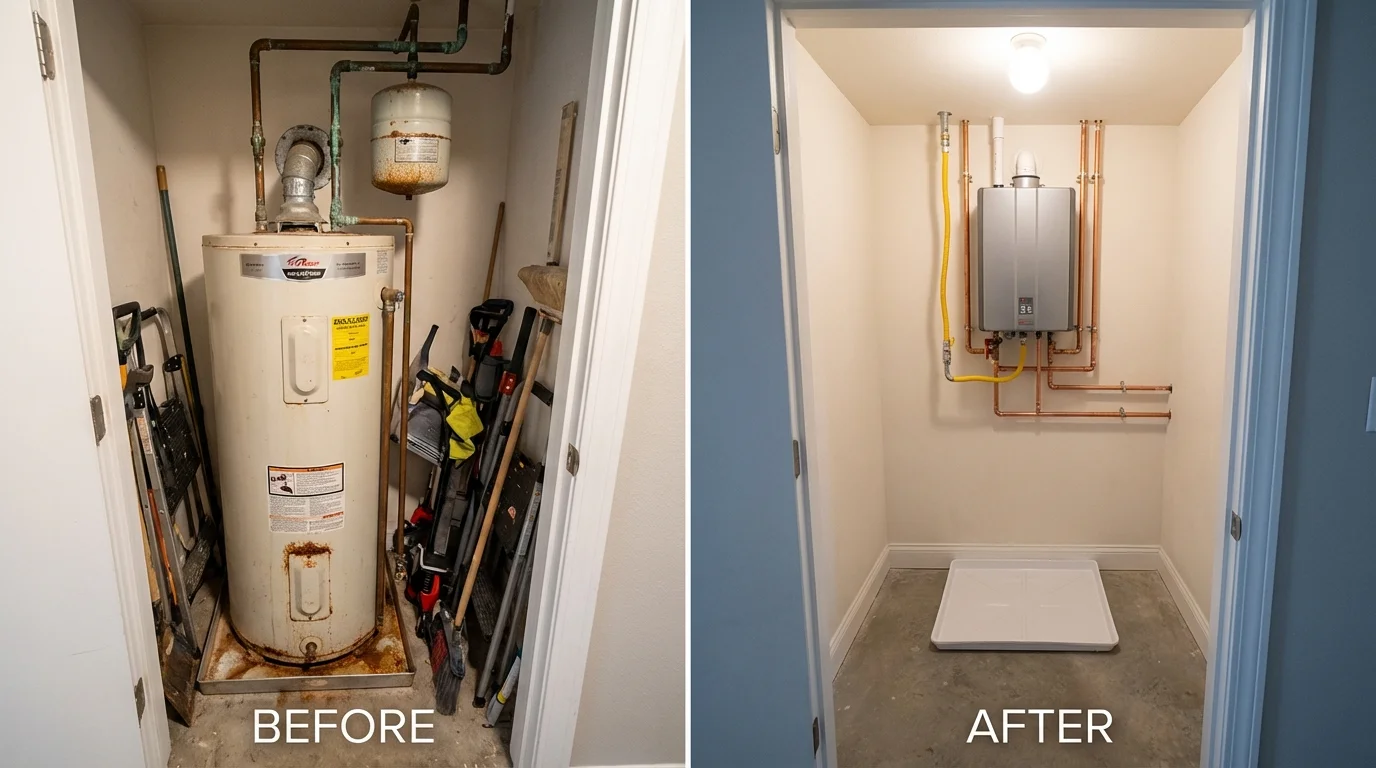 Tank water heater versus wall-mounted tankless unit comparison for Adrian, MN homeowners